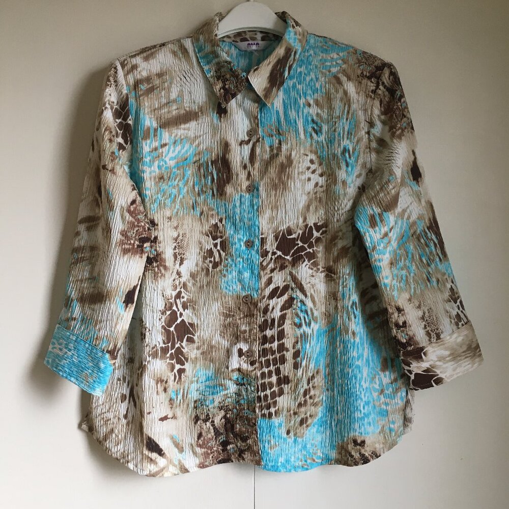 90s PLISSE Animal Print Mixed Leopard Shoulder Pads Button Down Shirt 10P